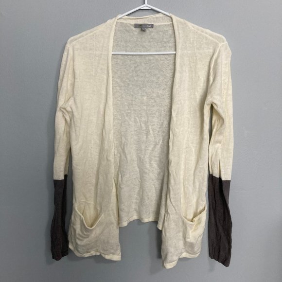 Horny Toad Linen Blend Cardigan Open Cream Grey Sleeves Colorblock Size XS - Picture 1 of 6